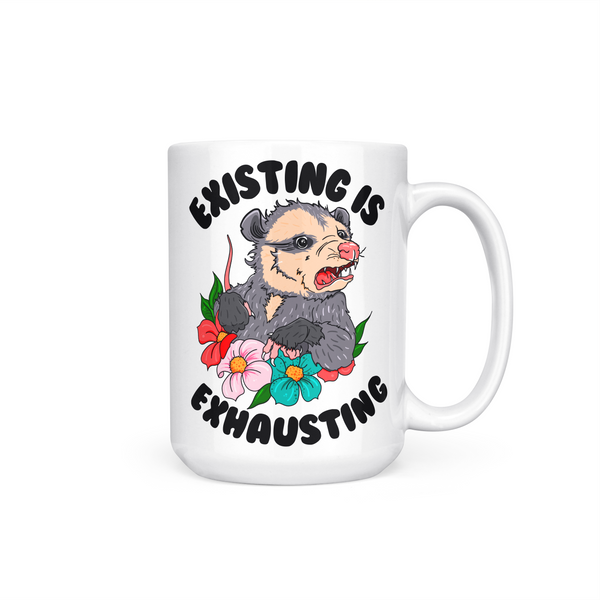 Cute possum snarky sarcastic dark humor design coffee mug with floral flowers angry trash possum